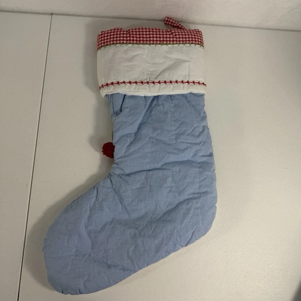 Pottery Barn Kids Quilted Cotton Snowman Gingham Christmas Name Rebecca Stocking
